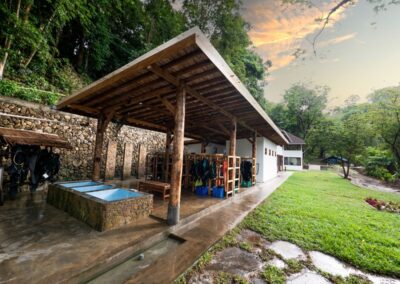 Equipment area, camera room and dive center